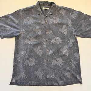 Tommy Bahama 100% SILK Grey Floral Print Button Up Relax Fit Shirt Medium B5/4